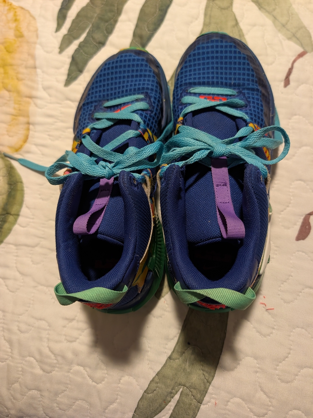 Nike Kids Blue Sneakers with Teal Laces and Purple Pull Tabs